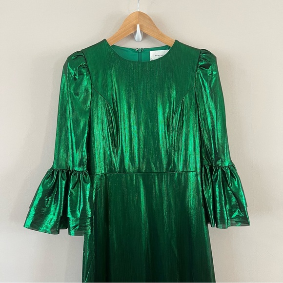 Tuckernuck pomander place Crinkle lurex Lillith midi dress xs Emerald green - Picture 3 of 11